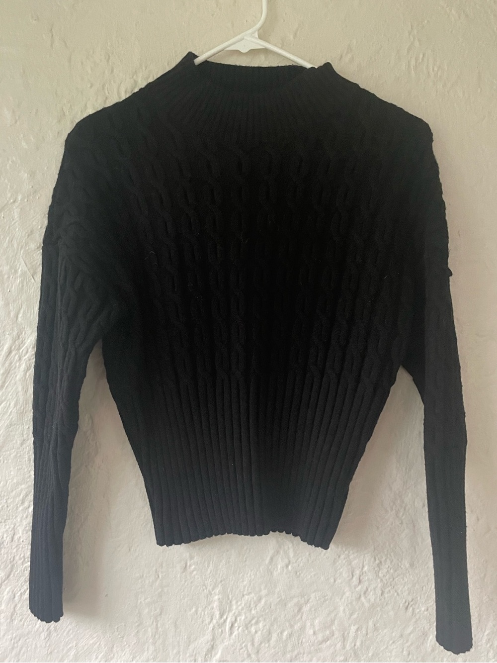 Jason Wu Cropped Chunky Cable Knit Sweater Black Viscose Blend Mock Neck; M